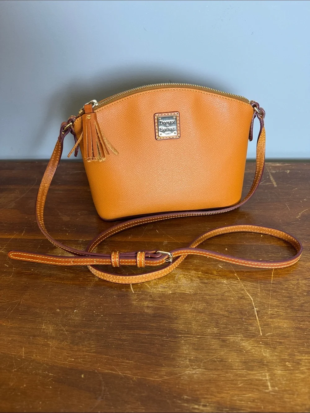 Dooney & Bourke Pebbled Leather Crossbody with Tassel Zip